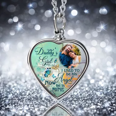 Daddy's Girl I Used Chic To Be His Angel Personalized Memorial Heart Picture Urn Necklace