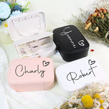 Personalized Rectangle Jewelry Box Chic With Custom Name And Hollow Heart For Mom