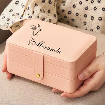 Personalized Three-tier Jewelry Box Chic With Custom Name And Birthday Flower