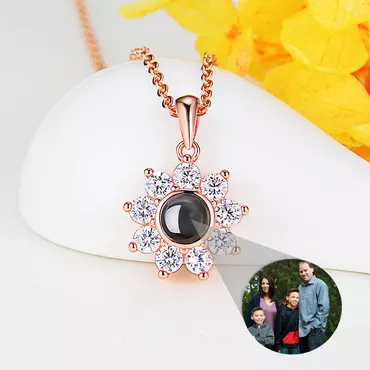 Sterling Silver Personalized Photo Chic Projection Necklace To Families-sun Flower