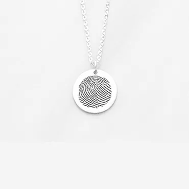 Personalized Fingerprint Jewelry Round Chic Disc Necklace Engraved Names