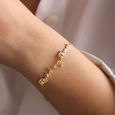 Personalized Double Name And Chic Heart Bracelet For Wife