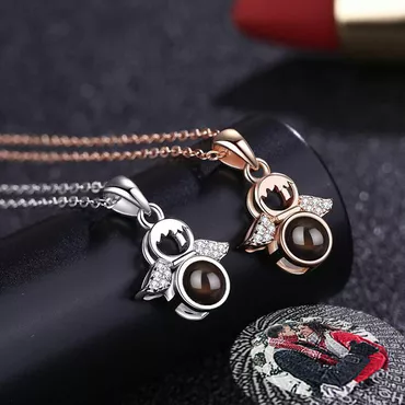 Sterling Silver Personalized Photo Chic Projection Necklace-angel