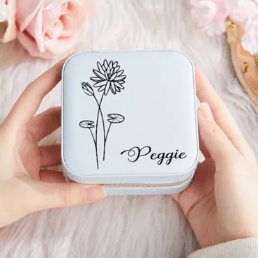 Personalized Square Jewelry Box Chic With Custom Name And Birth Flower For Her