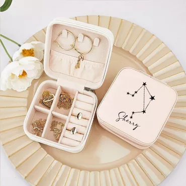 Personalized Square Jewelry Box Chic With Customized Name And Constellation For Her