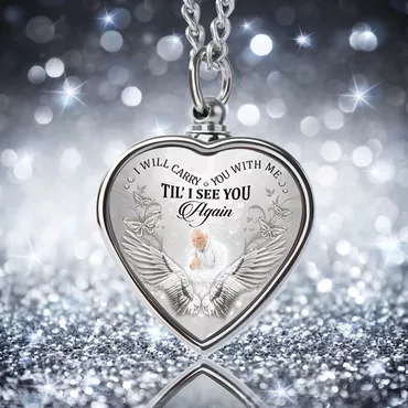 Personalized I Will Carry Chic You With Me Memorial Picture Urn Necklace