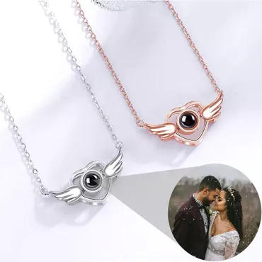 Personalized Photo Projection Necklace Chic - Angel's Wings
