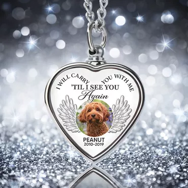 I Will Carry You Chic With Me Luxury Pet Memorial Heart Custom Picture Urn Necklace