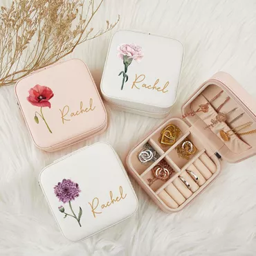 Personalized Jewelry Box With Chic Custom Name And Birthday Flowers Unique Christmas Gift For Family