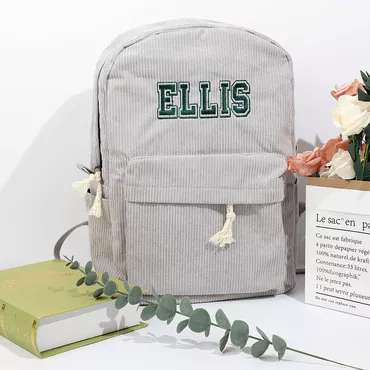 Personalized Backpack Embroidered Name Chic Book Bag Corduroy Backpack For Students