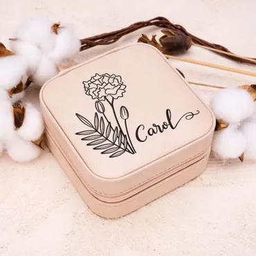 Personalized Square Jewelry Box Chic With Custom Name And Birth Flower For Sister