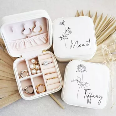 Personalized Jewelry Box With Chic Custom Name And Birthday Flowers Unique Christmas Gift For Family