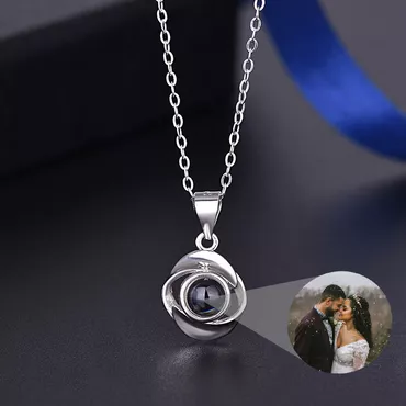 Sterling Silver Personalized Photo Chic Projection Necklace- To Lover-love Rose