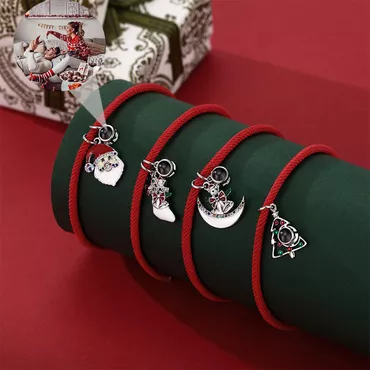 Personalized Projected Picture Bracelet Chic With Christmas Element Pendant, Exquisite Gift For Her