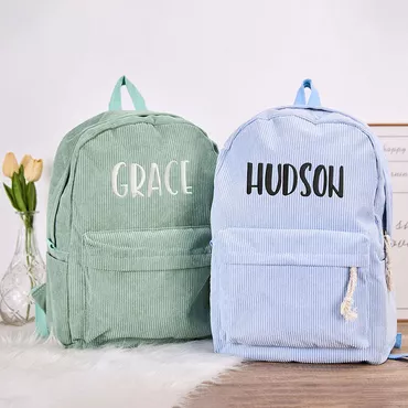 Customized Kids Backpack Corduroy Chic School Bag With Embroidered Name For Students