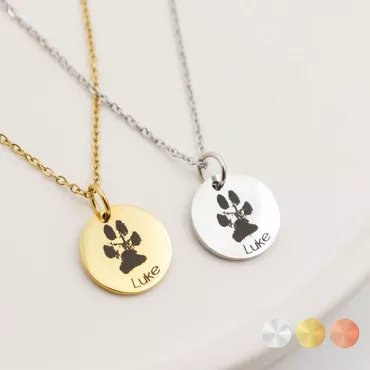 Personalized Disc Necklace Customized Chic Pet Paw Print And Name Warm Gift