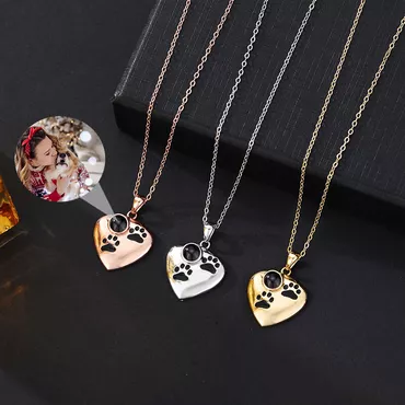 Personalized Projection Picture Heart Chic Necklace With Claw Christmas Gift For Pet Lovers