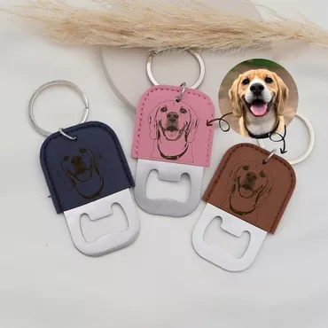 Personalized Leather Keychain With Chic Bottle Opener Customized Photo For Beer Lovers