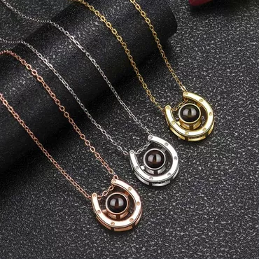 Personalized Photo Projection Horseshoe Chic Necklace Gift