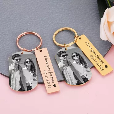Personalized Metal Keychain Custom Chic Photo With Text For Valentine's Day