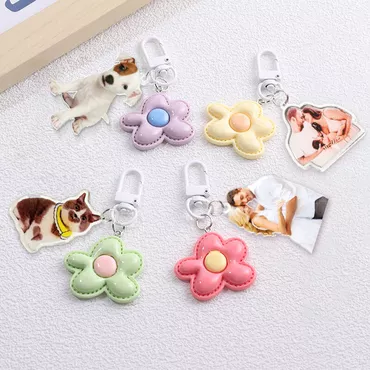 Personalized Acrylic Photo Keychain Chic With Flower Decoration Cute Gift