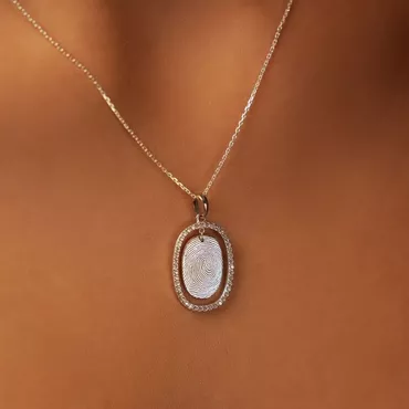 Personalized Oval Fingerprint Necklace Chic With Diamonds Exquisite Gift For Loved Ones