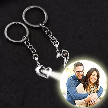Personalized Photo Projection Matching Chic Heart Keychains For Couples