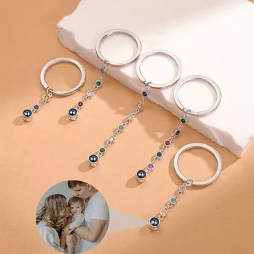Personalized Projection Picture Keychain Chic With Birth Stone Romantic Birthday Gift