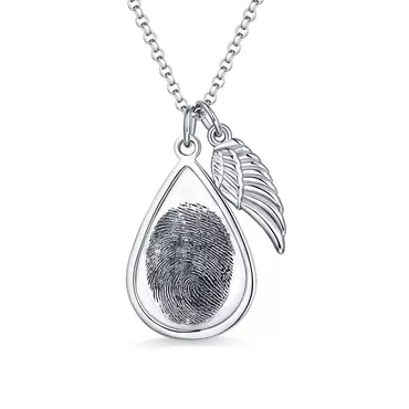 Personalized Fingerprint Jewelry Engraved Chic Name With Angel Wing Necklace