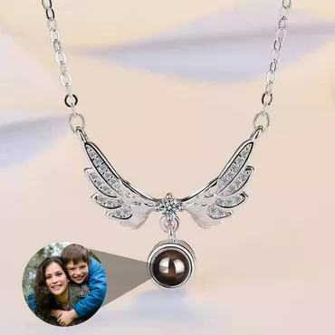 Personalized Photo Projection Necklace Chic - Angel Wings