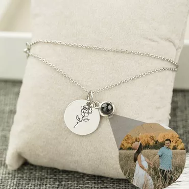 Personalized Photo Projection Necklace-custom Chic Birth Flower Pendant