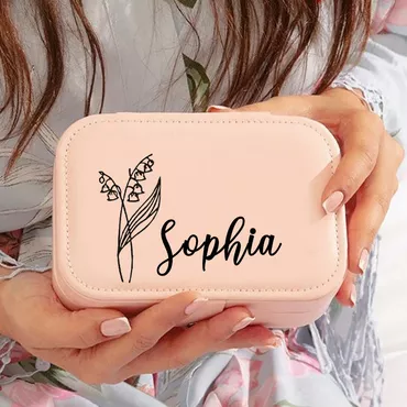 Personalized Jewelry Box Rectangular Chic Custom Name And Birthday Flower Simple Gift