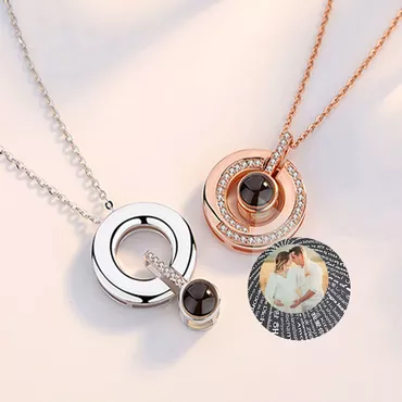 Sterling Silver Round Customizable Chic Picture Projection Necklace
