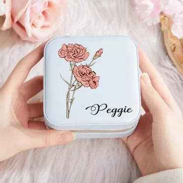 Personalized Square Jewelry Box Chic With Custom Name And Colorful Birth Flower For Her