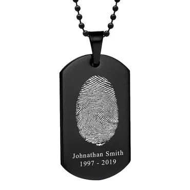 Black Stainless Steel Custom Chic Fingerprint Dog Tag Pendant Necklace With Chain
