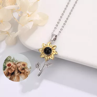 Sterling Silver Personalized Sunflower Chic Photo Projection Necklace Gift For Friends