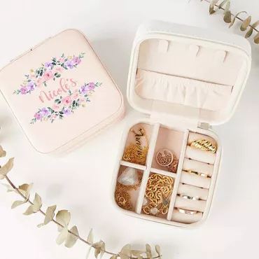 Personalized Jewelry Box Custom Chic Name With Flower Pattern