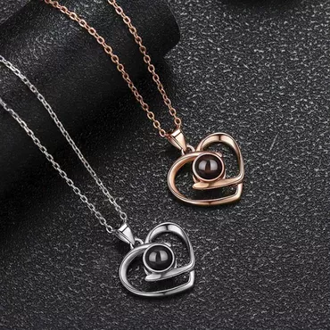 Sterling Silver Personalized Photo Chic Projection Staggered Hearts Necklace Gift