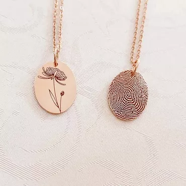 Personalised Round Fingerprint Necklace Chic With Birthday Flowers