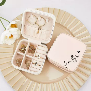 Personalized Square Jewelry Box Chic With Custom Name And Heart For Mom
