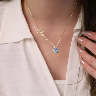 Personalized Birthstone Necklace With Chic Name Gift For Birthday