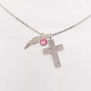 Personalised Cross Fingerprint Necklace Chic With Wings