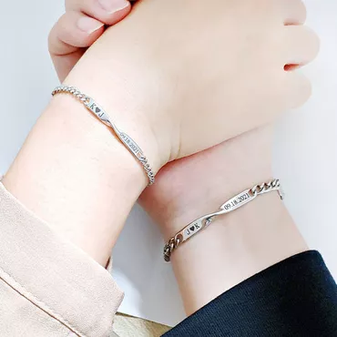 Personalized Engravable Bracelet Set Chic Of 2 Matching Bracelets Simple Style Sweet Gift For Couples