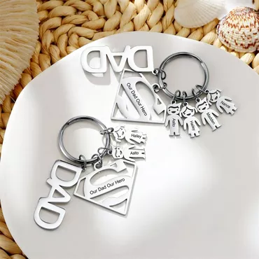 Personalized Super Dad Keychain Chic Customized With Child's Name Father's Day Gift