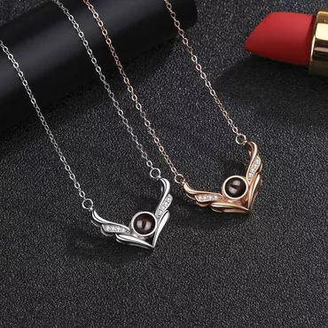 Personalized Photo Projection Necklace Chic Gift With Angel Wings