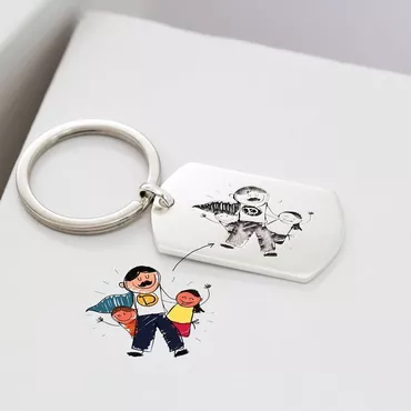 Personalized Metal Keychain Customized Chic Children's Drawing Cute Gift For Kids