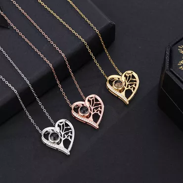 Sterling Silver Personalized Small Chic Tree Picture Projection Necklace Gift