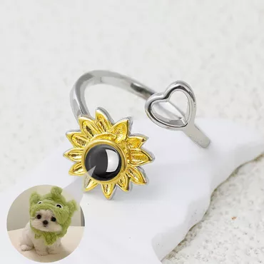 Personalized Sunflower Projection Picture Ring Chic With Love Heart Simple Gift For Her