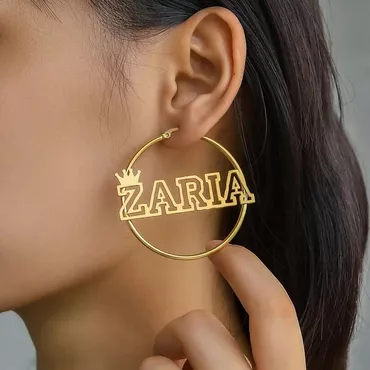 Personalized Name Earring With Chic Crown Elegant Gift For Girl Friend