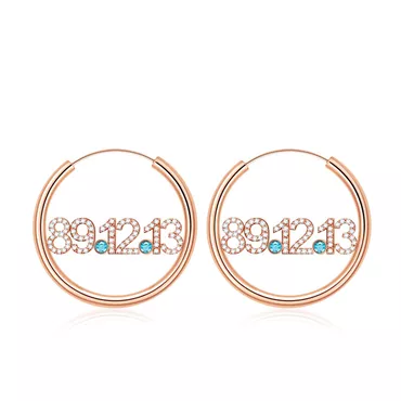 Birthday Custom Diamond Date Chic Birthstone Hoop Earrings